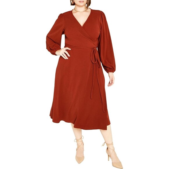 Women’s Wrap Dress plus size L (US20) NWT Hayden Sienna rustic red midi dress - Picture 1 of 12